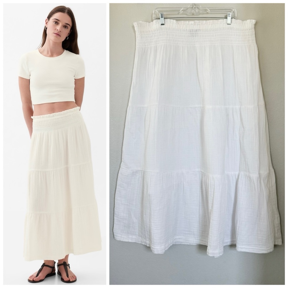 GAP Cream Maxi Skirt A-line Tiered Resort Wear